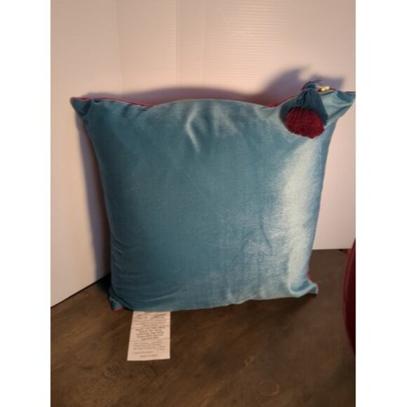 Distant Lands Teal And Fusia Pillow With Tassels And Removable Cover 18" - Picture 5 of 6
